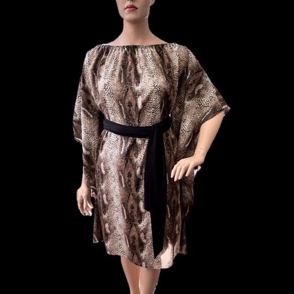 Igigi Kaftan Caftan Size 18/20 Neutral Brown Beige Snakeskin Print Midi Sash NWT - Picture 4 of 15
